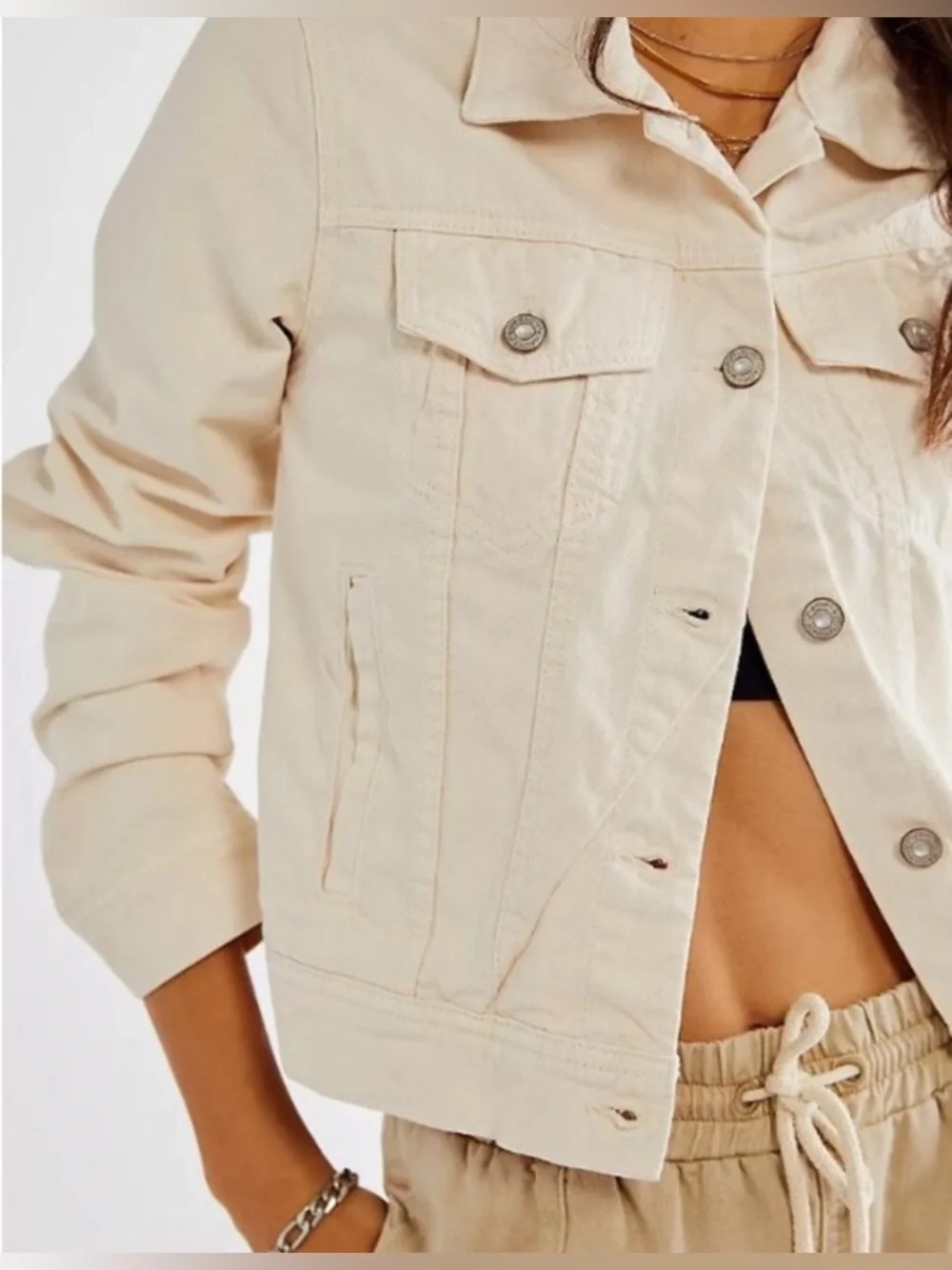 Free People Cropped Cream Jean Jacket - M